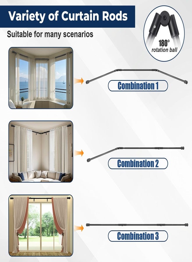 EUIJOIP The Last Curtain Rod You'll Ever Buy! Rustproof Metal 3 Sides Adjustable U Shape Rod - Foldable Corner Solution for Bay/Box/U Shaped Windows (15-53 Inch Side Rods 25-78 Inch Center Rods) (Matte Black) - Image 3
